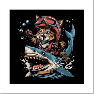 Shark Exploration Cat Posters and Art